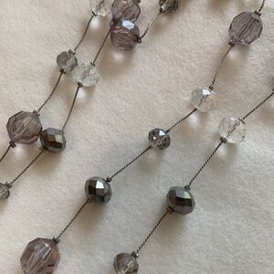 Chico's Long Silver and Clear Bead Necklace